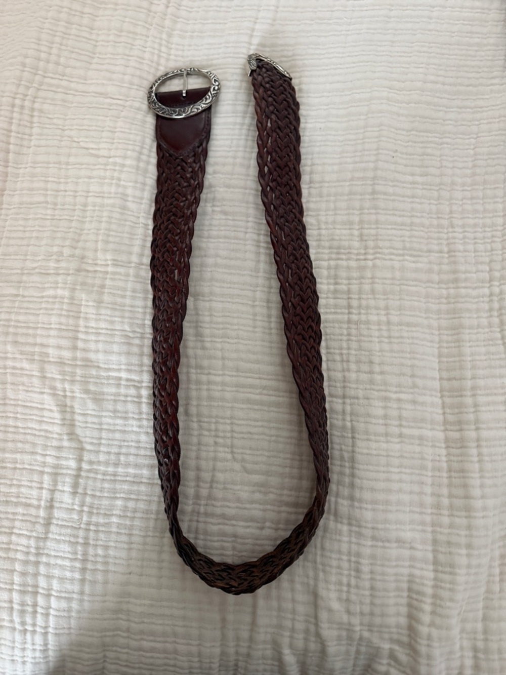 Brighton Woven Brown Leather Belt with Decorative Silver Buckle